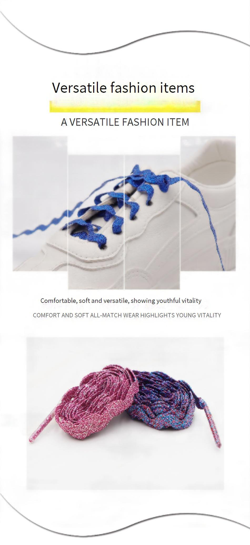 Lacci per scarpe a forma di S, ondulati, alla moda, per scarpe bianche, sneakers, scarpe casual, accessori alla moda_voghion.com
