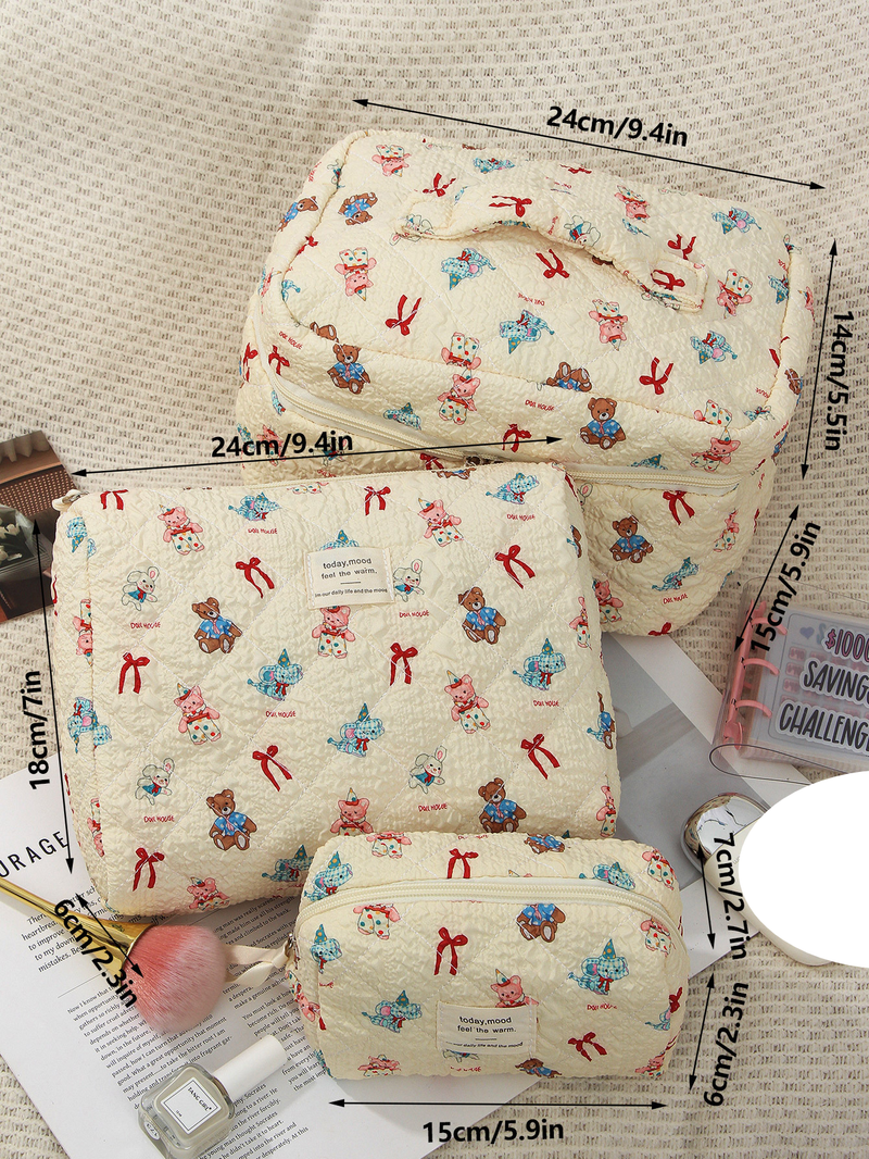 Ins Style Bear Bow Storage Bag Large Capacity Cotton Cosmetic Bag Portable Storage Bag_voghion.com