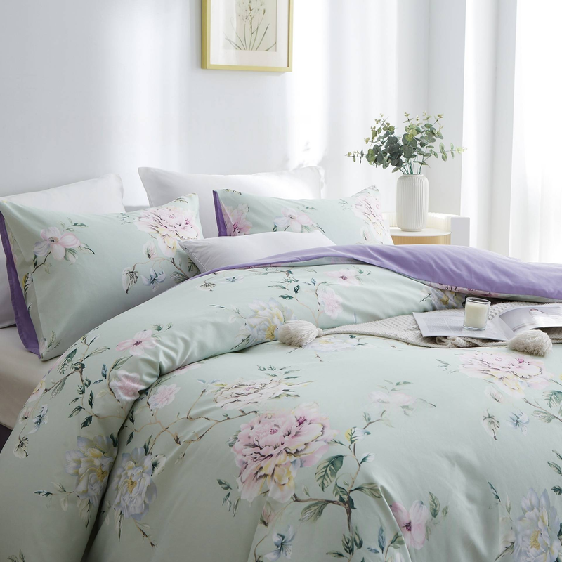 Bettwäscheset mit nordischem Blumenmuster – atmungsaktiver Bettbezug aus Polyester mit Kissenbezügen – mehrere Größen für 180 cm breite Betten – elegante Heimdekoration_voghion.com