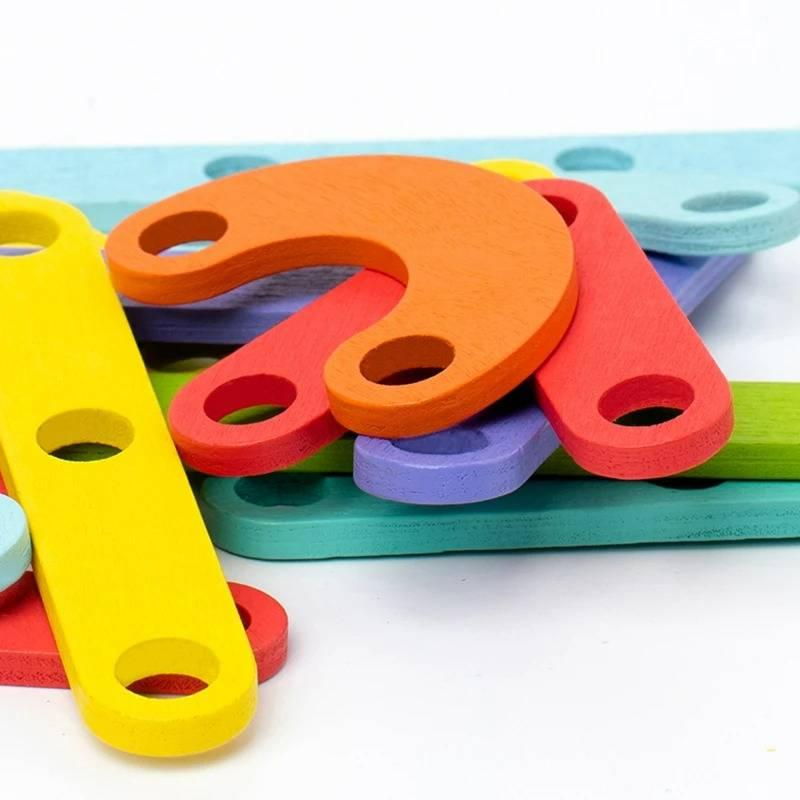 Houten speelgoed voor kinderen Creatief bord Spijkerbord Geometrische kolomset Bouwpuzzel Geometrisch prikbord Montessori Sensorisch_voghion.com