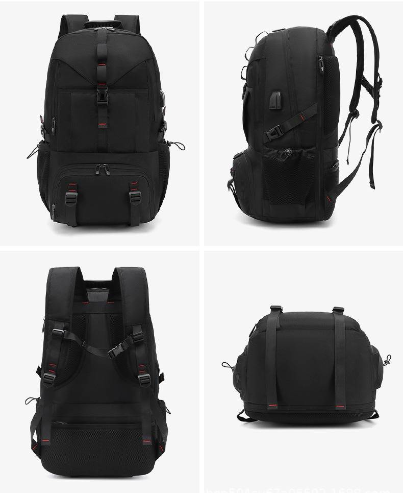 Men's Large Capacity Backpack With Shoe Compartment, Expandable Laptop Backpack For Travel, Outdoor Hiking, Water-Resistant Design (Sizes 50L-80L)_voghion.com