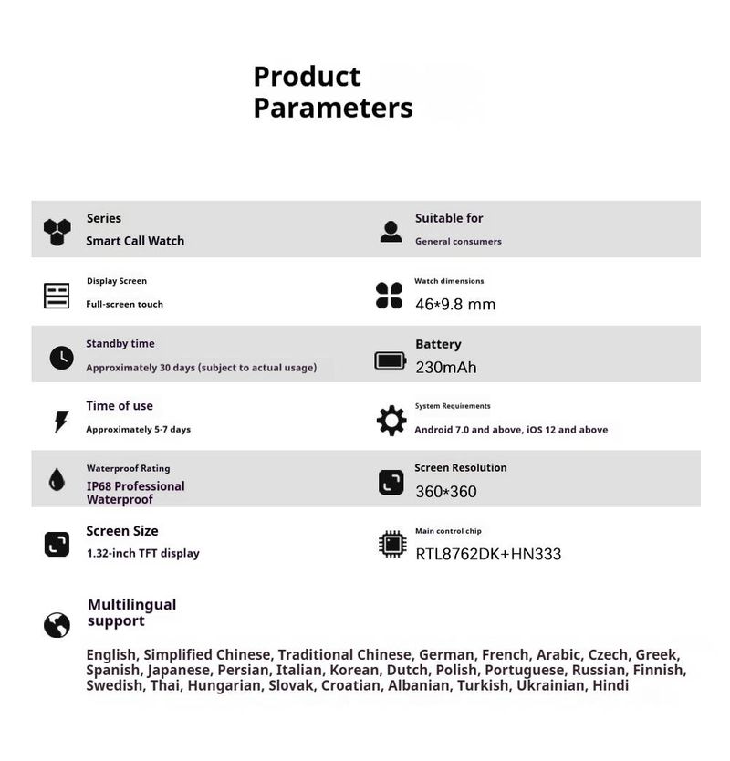 Smartwatch Bluetooth unisex con monitoraggio di chiamate/musica/salute - Voce AI, multilingue, batteria da 7 giorni, ricarica magnetica_voghion.com