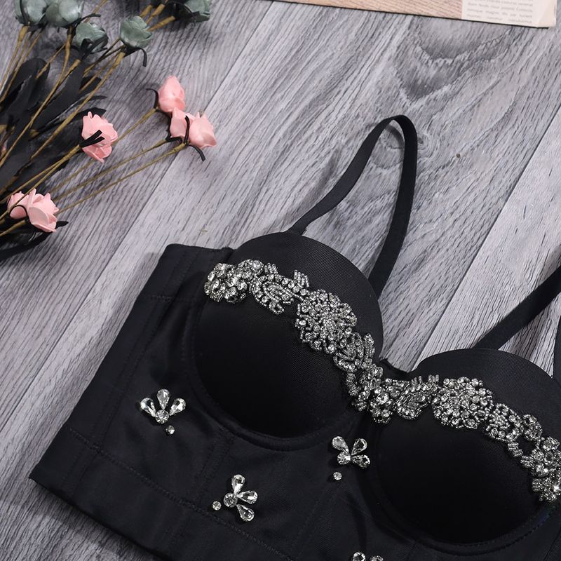 luckyqqyp Luqiu Base Layer Tube Top avec ornements en strass pour la performance, bretelles à chevrons DB1198, coupe ajustée_voghion.com