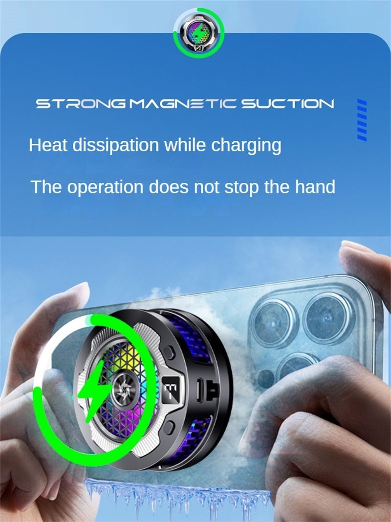 Wireless Charging Magnetic Phone Cooler For IPhone 15, 14, 13, 12, 11 S24 Ultra Back Clamped Phone Fan Game Cooling_voghion.com