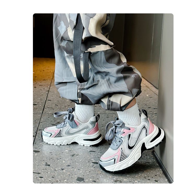 Girls' 2024 Spring/Summer New Children's Soft Sole Lightweight Dad Boys' Mesh Breathable Sports Shoes_voghion.com