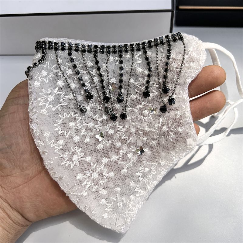 Lace Summer Mask Personalized Tassel Butterfly Diamond Decorative Mask Washable Breathable Mesh Veil_voghion.com