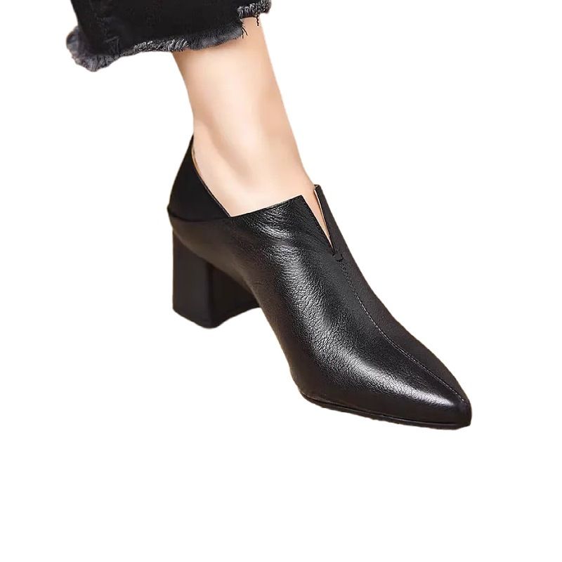 Soft Leather High Pumps For Women 2025 New Sexy Pointed Toe Mid Heel Formal Office Work Versatile Shoes_voghion.com