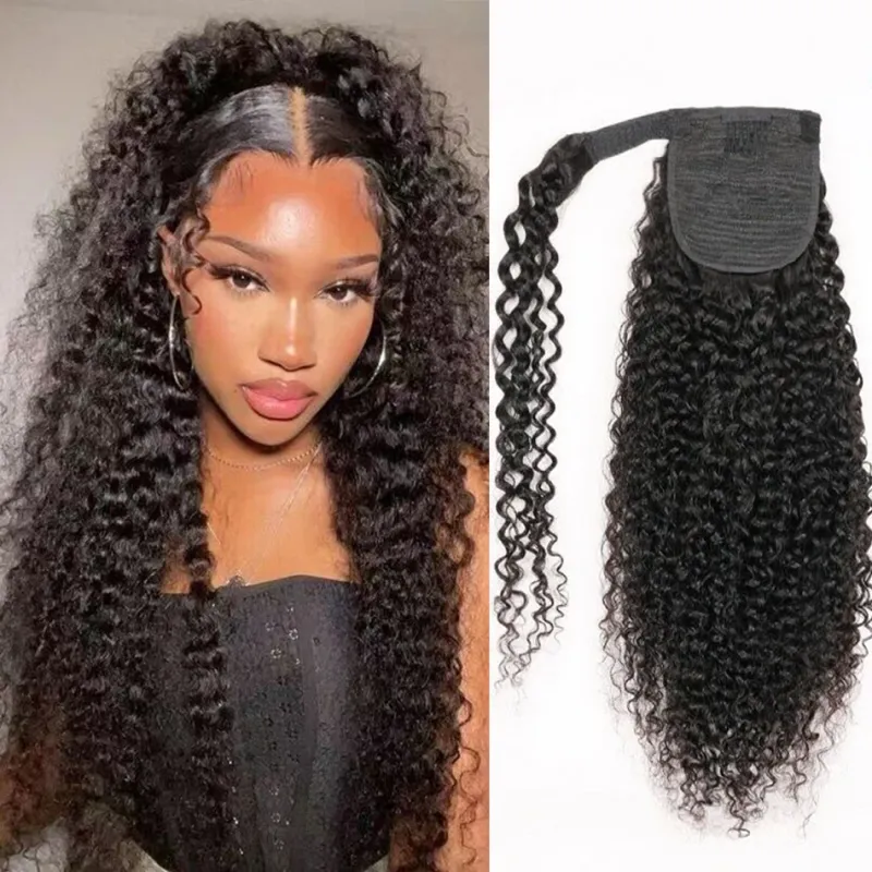 Kinky Curly Pferdeschwanz Echthaar Extensions Remy Haar_voghion.com