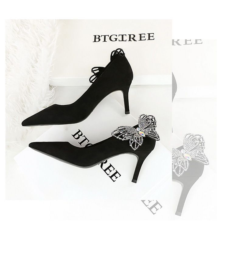 7236-H62L Wind Banquet oldalsó víz gyémánt masni vékony sekély szájú velúr magas sarkú cipő_voghion.com