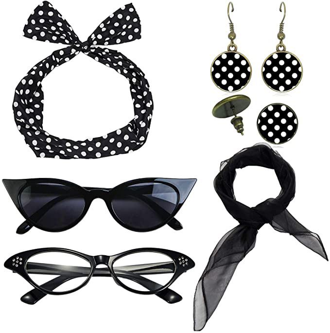 Halloween Party Cosplay Retro 1950s Dress Up Polka Dot Earrings Earrings Headband Set_voghion.com