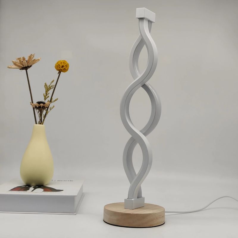 Lampada da scrivania creativa con base in legno massello bianco, dimmerabile a tre colori, materiale in lega di alluminio, batteria USB_voghion.com