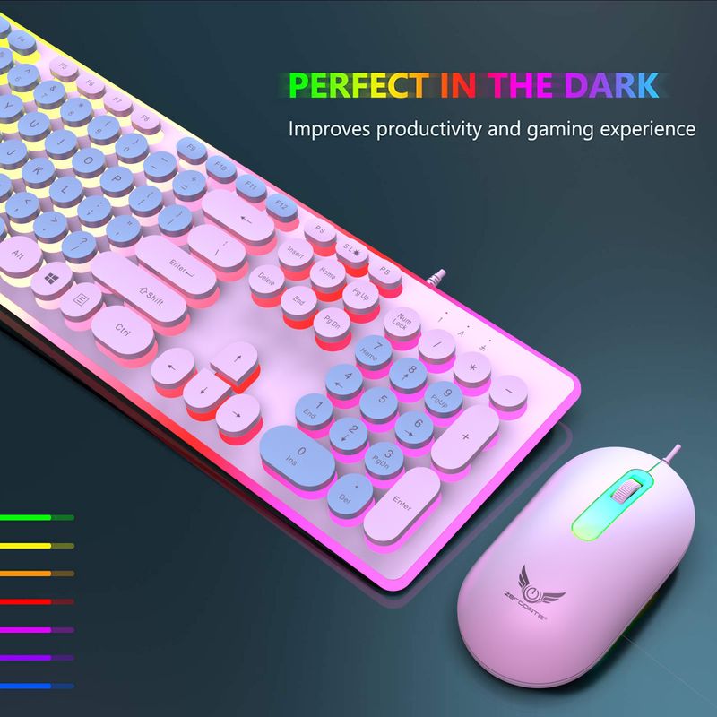 Wired USB Keyboard And Mouse Combo – RGB Backlit, Ergonomic, 1600 DPI Optical Mouse For Gaming, Office & Home Use (Black)_voghion.com