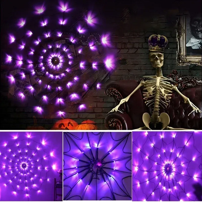 Halloween LED Lichterkette Spinnennetz Geisterfest Atmosphäre Licht für Spukhaus Party Dekoration Bunte Beleuchtung_voghion.com