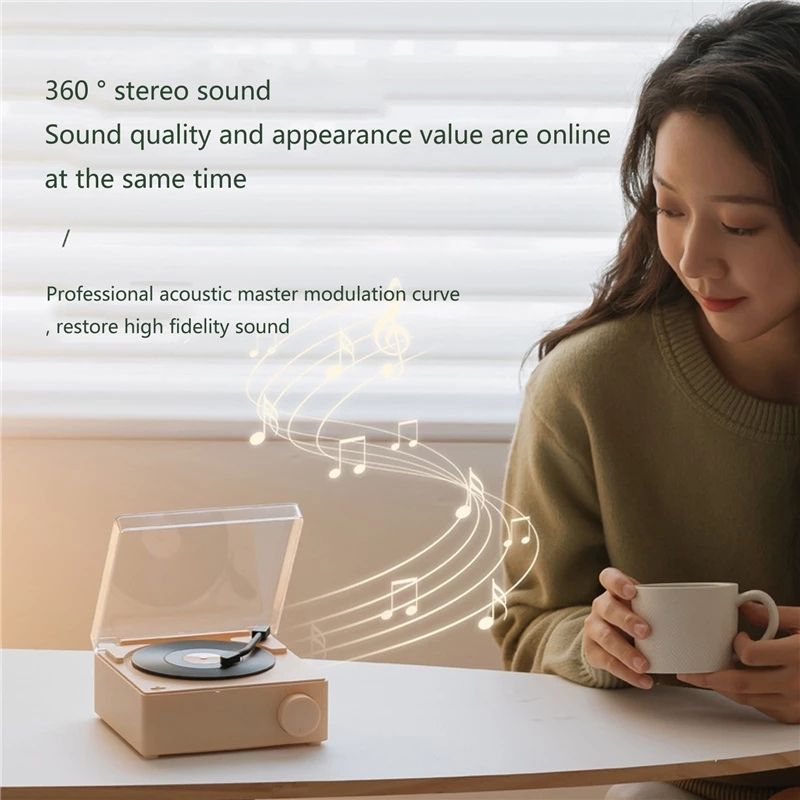 Duosi X11 Vinyl Atomic Retro Bluetooth Speaker Desktop Creative Alarm Clock(White)_voghion.com