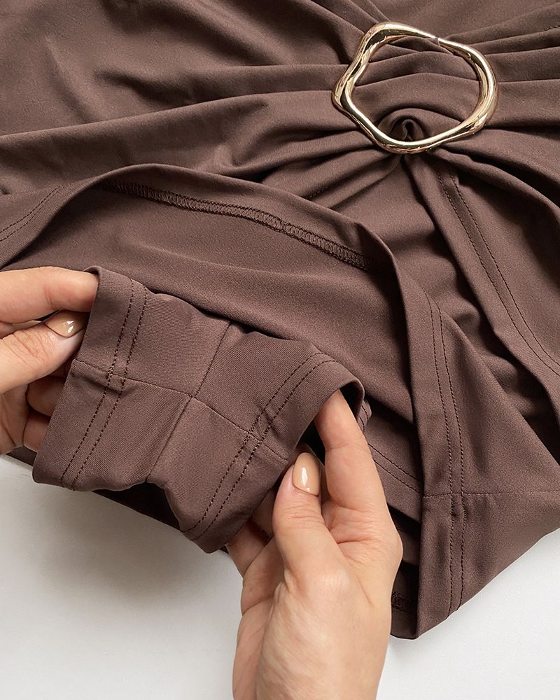 Women's Clothing Elegant Solid Color Ruffle Detail Skort Shorts High Waist Stretch Polyester Casual Wear Comfortable Stylish Perfect Office Outings_voghion.com