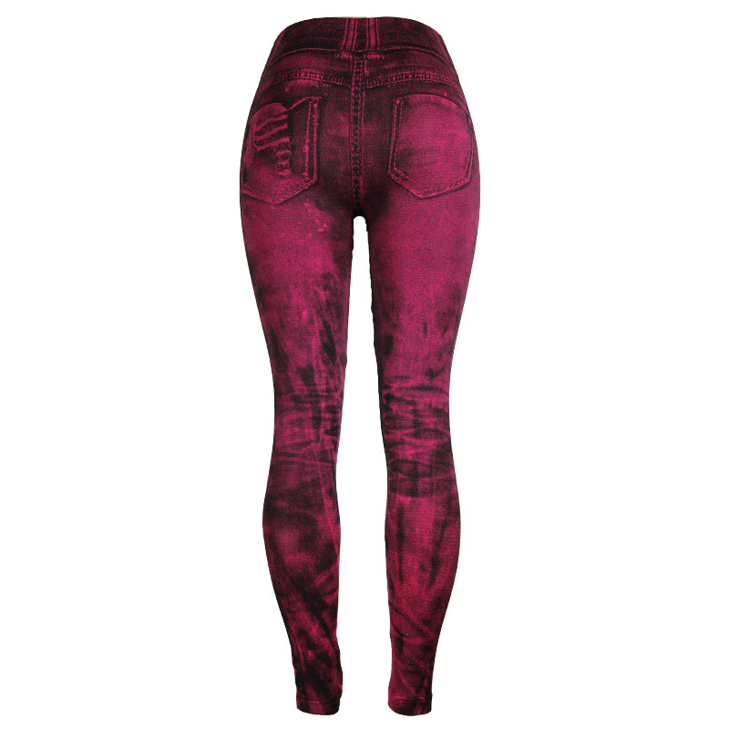 Leggings imitation denim pour femmes, pantalons multicolores populaires à neuf points pour soulever les hanches_voghion.com