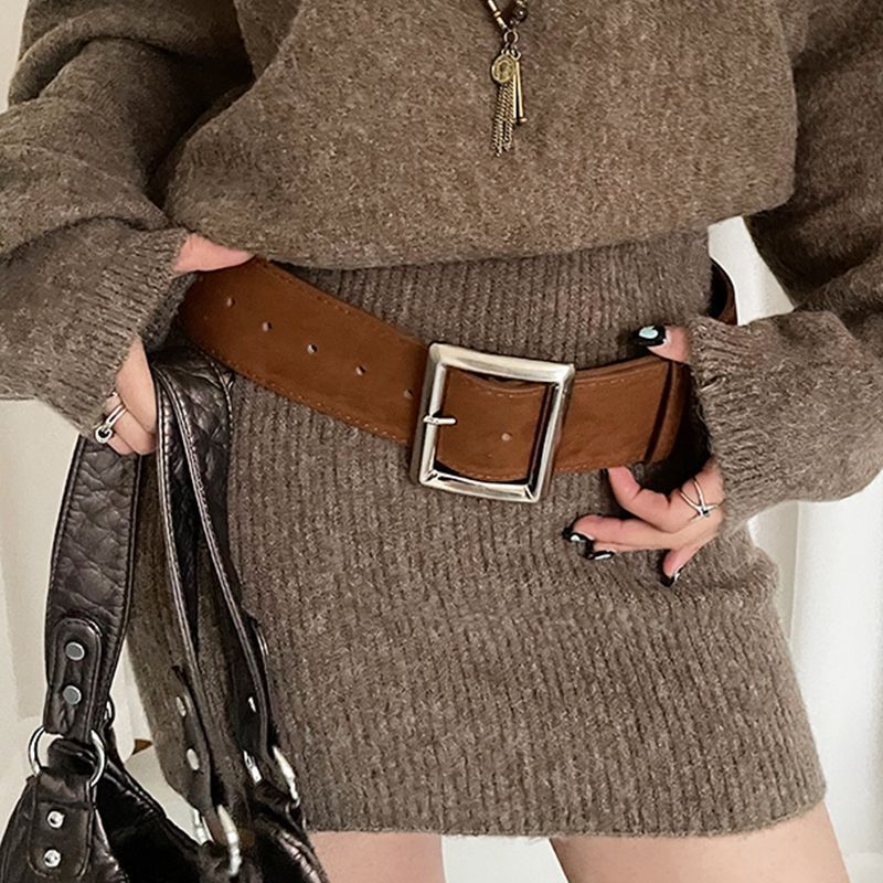 Spring And Summer New Korean Version Women's Wide Belt Anti-suede Imitation Suede Square Pin Buckle Belt Waist Seal With Coat Simple_voghion.com