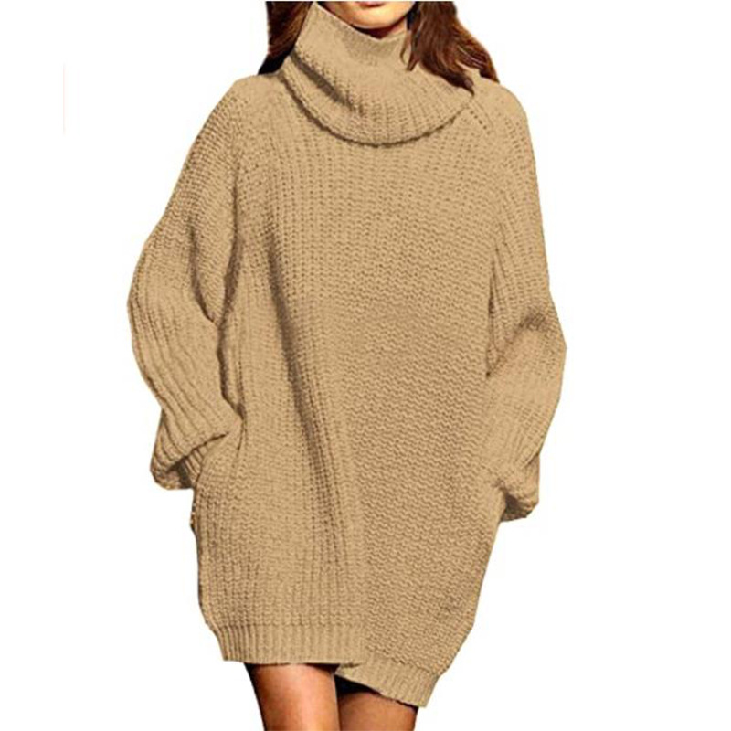 Women's autumn and winter fashion long sleeve turtle neck ladies long knit dress women's dress_voghion.com