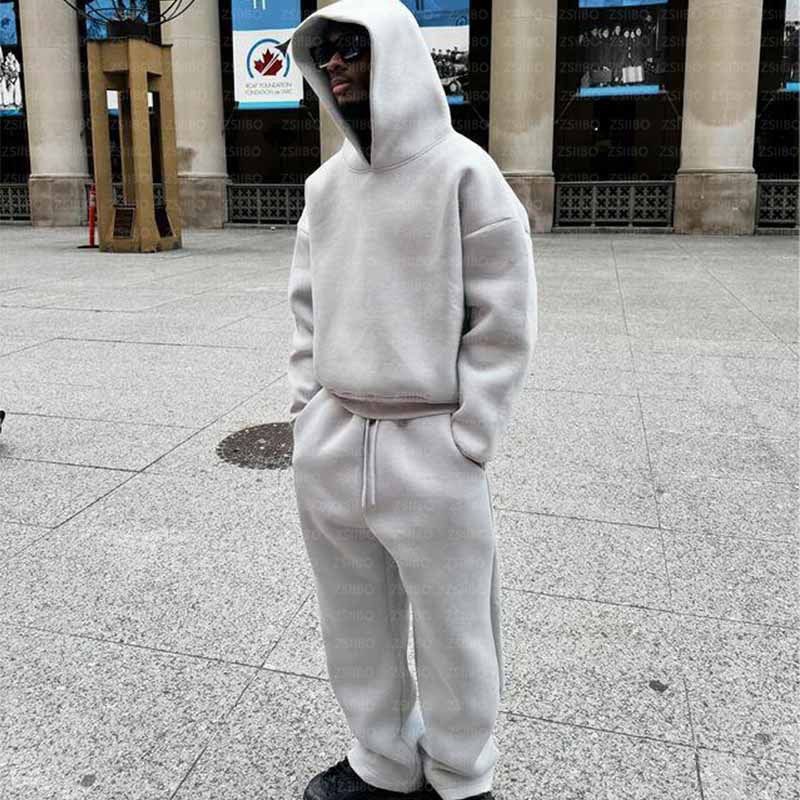 Abbigliamento maschile casual semplice coppia moda felpa con cappuccio felpa tinta unita felpa larga pantaloni della tuta_voghion.com