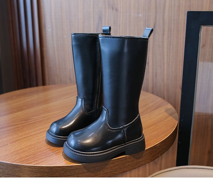 Stivali neri con tacco piatto e cerniere laterali alte, stivali alla moda per ragazze in TPR primaverili e autunnali, taglie 22-31 atillas Mujer_voghion.com
