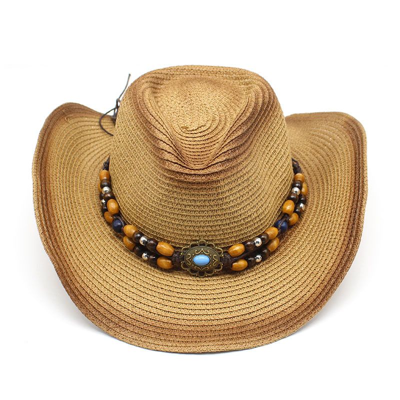 New spray painted denim straw hat for men women traveling on the beach in spring and summer_voghion.com