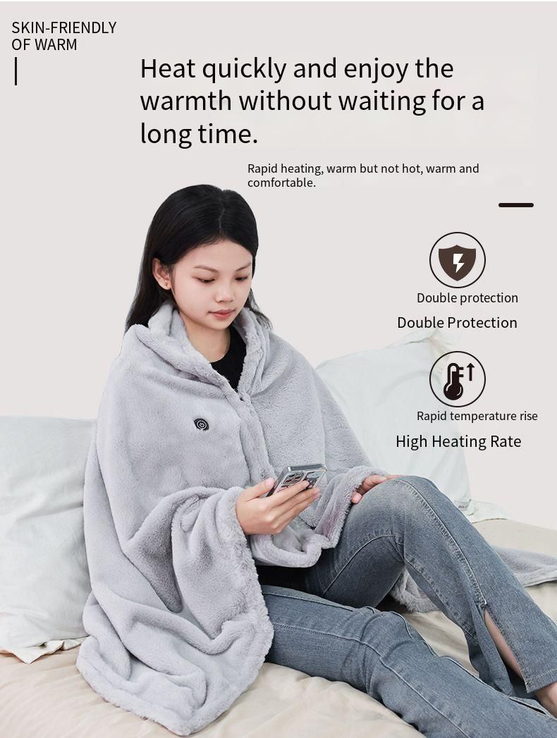 Couverture chauffante électrique ultra confortable en fourrure de lapin pour la pause déjeuner_voghion.com