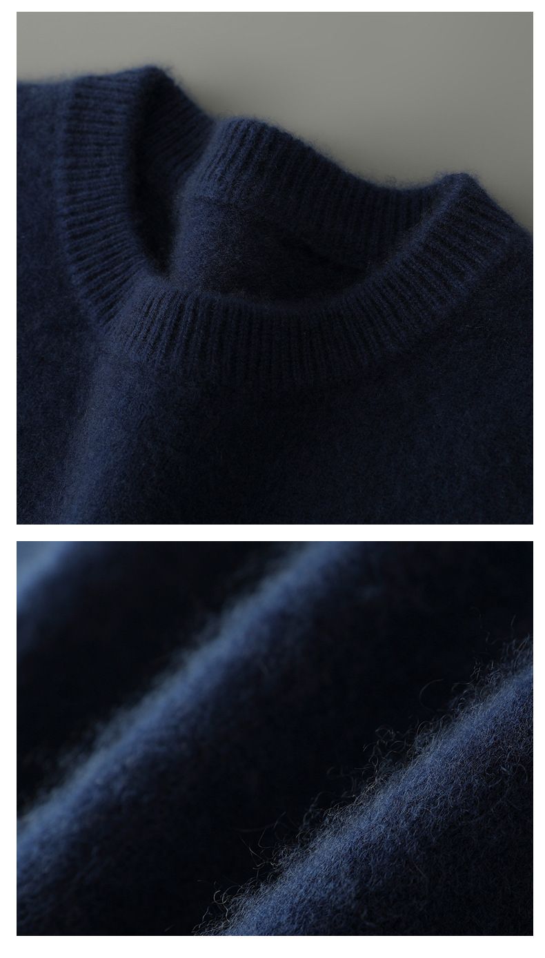 Herrenbekleidung Herrenpullover aus 100 % Wolle, weicher und atmungsaktiver Strickpullover, Rundhals- und Stehkragenoptionen, warme Freizeitkleidung für den Winter, klassische Volltonfarben_voghion.com
