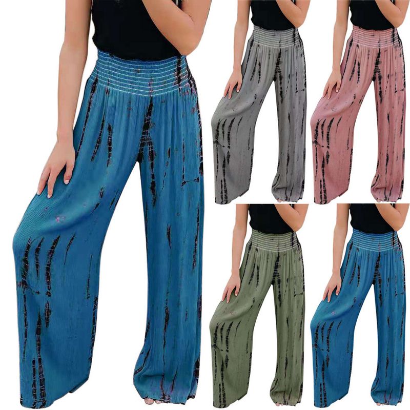 Pantaloni nuovi da donna Pantaloni larghi a gamba larga con tasca elastica stampata moda estiva_voghion.com