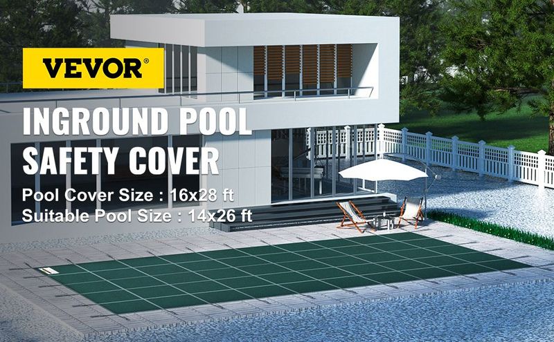 VEVOR Pool Safety Cover Fits 14x26ft Rectangle Inground Safety Pool Cover Green Mesh Solid Pool Safety Cover For Swimming Pool Winter Safety Cover_voghion.com