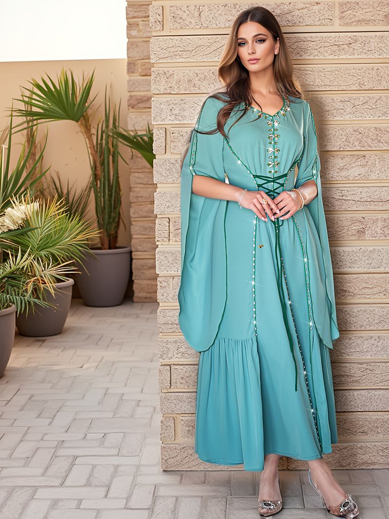 Elegantne moslemi abaya kleit teemanttikandiga - naiste õhtupalvekleit_voghion.com