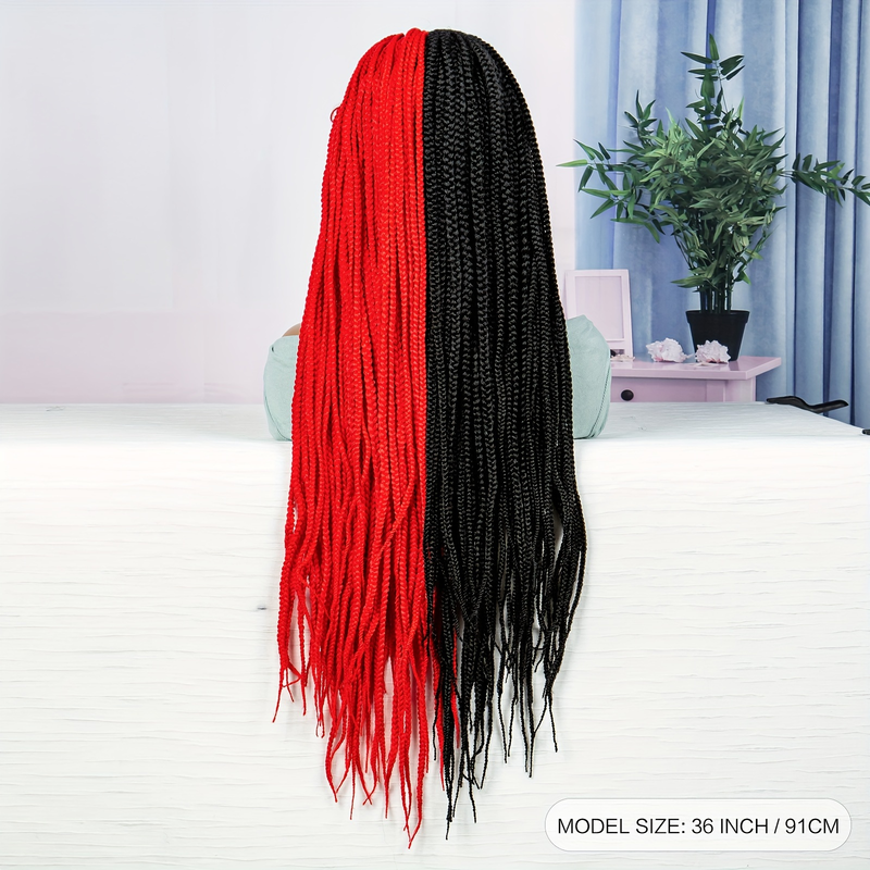 36 Inch Braided Wigs For Women 9x6 Lace Square Knotless Box Braid Wig Pre Plucked Premium Hand Cornrow Braids Half Black And Half Red Color_voghion.com