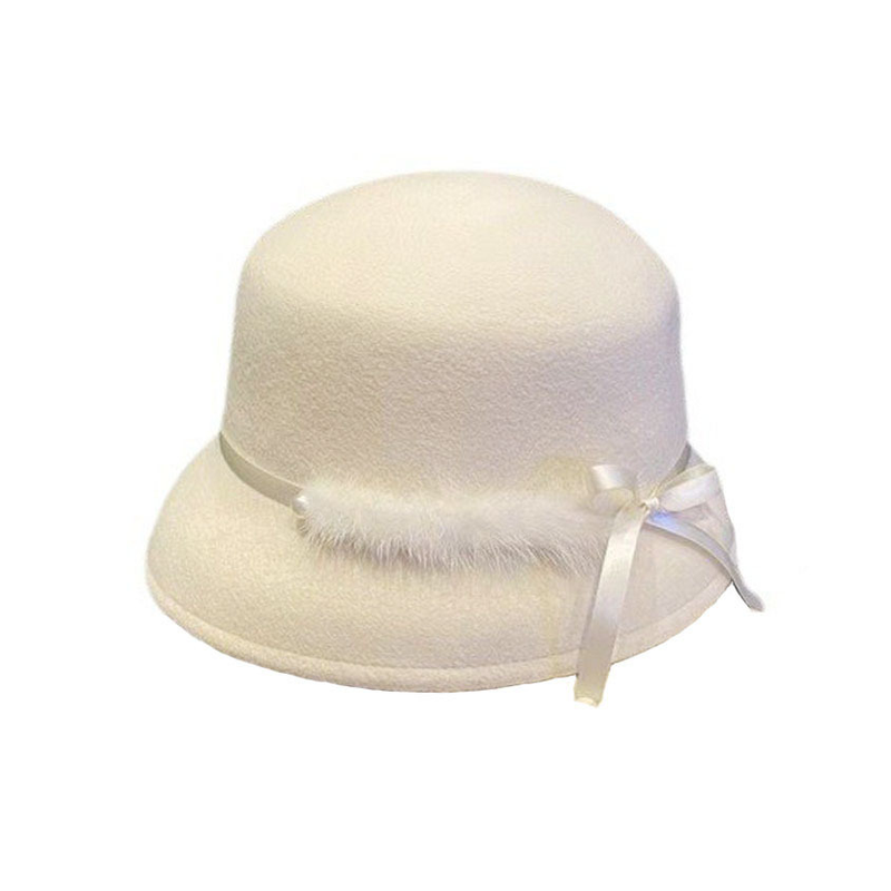 Hepburn small fragrant wool styling basin hat Women autumn winter simple elegant bow fisherman hat small brimmed hat_voghion.com