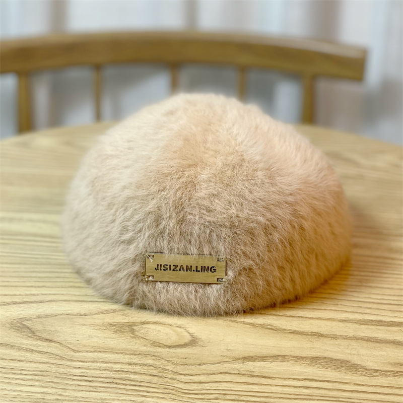 Hat Women's Winter Plush New Versatile Rabbit Hair Retro Beret Hat Women's Trendy Painter Hat_voghion.com