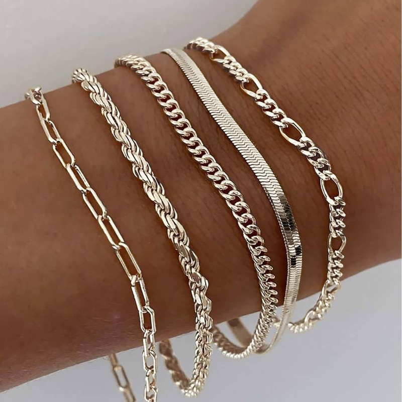 Metal 5 Piece Set Simple Multi Layer Chain Bracelet_voghion.com