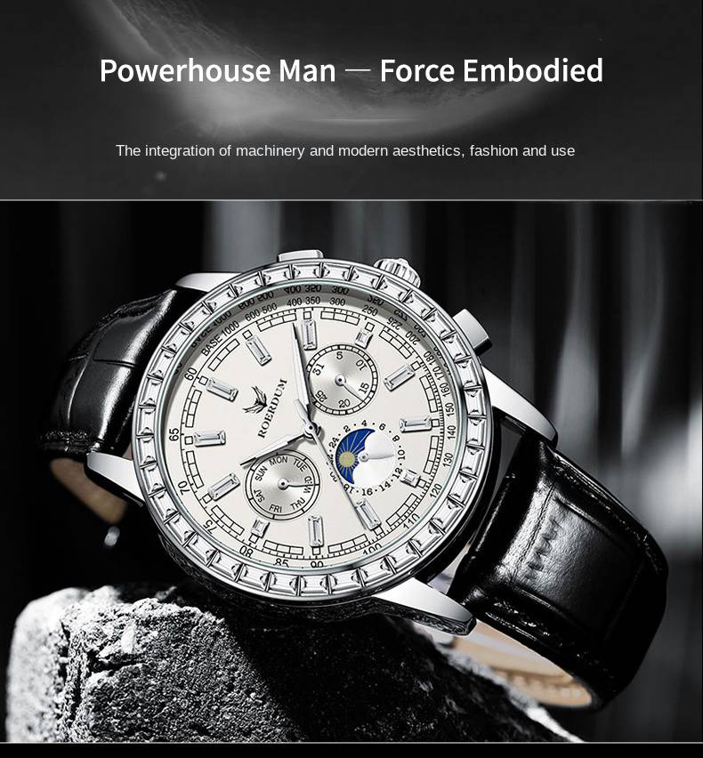 Transcendent Master Collection 2025 Mechanische Herrenuhr – Multifunktions-Armband aus schwarzem Leder, 30 m wasserdicht, leuchtend, luxuriöser Stil_voghion.com