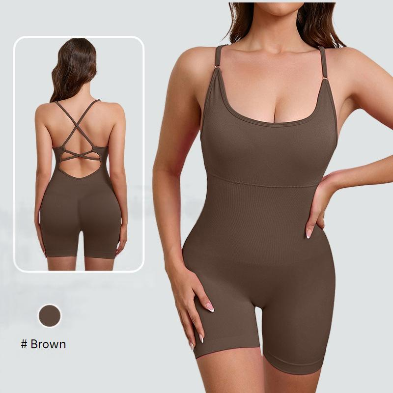 Combinaison de yoga une pièce pour femme avec coussinet de poitrine amovible, dos respirant, décontractée, sport, modelage du corps_voghion.com