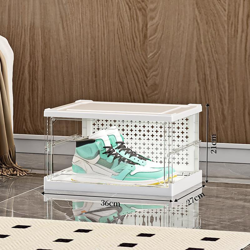 Clear Plastic Shoe Storage Box - Side Opening Foldable Shoe Organizer (No Assembly Space Saving, Dustproof Design)_voghion.com