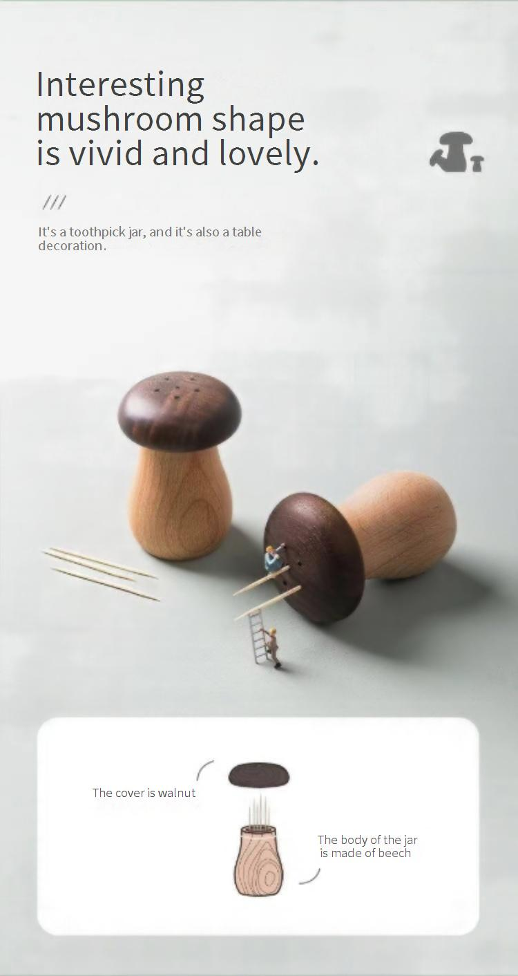 Porta stuzzicadenti creativo in legno - Design a fungo bicolore in noce e faggio (carino e pratico per l'uso in casa, cucina e ristorante)_voghion.com