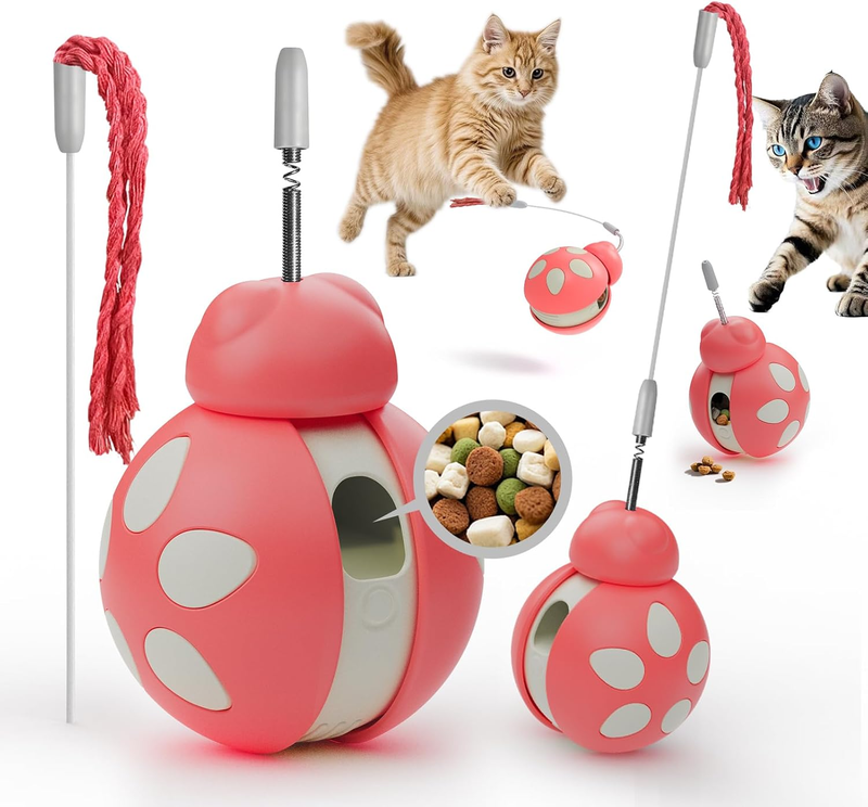 Gesunder, langsamer Futterspender, unumstößlicher Katzennapf mit Teaser-Stab und Rollboden, Zurückgleiten der Fütterung nach der Ausgabe, Geburtstagsgeschenk für Hauskatzen_voghion.com