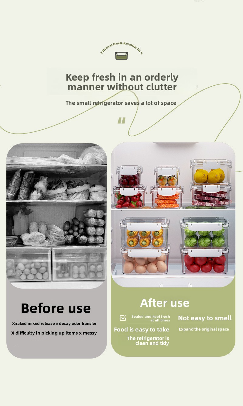 Contenitore quadrato per alimenti - Organizzatore per frigorifero ermetico, senza BPA, sicuro per microonde, per frutta, verdura e preparazione dei pasti_voghion.com