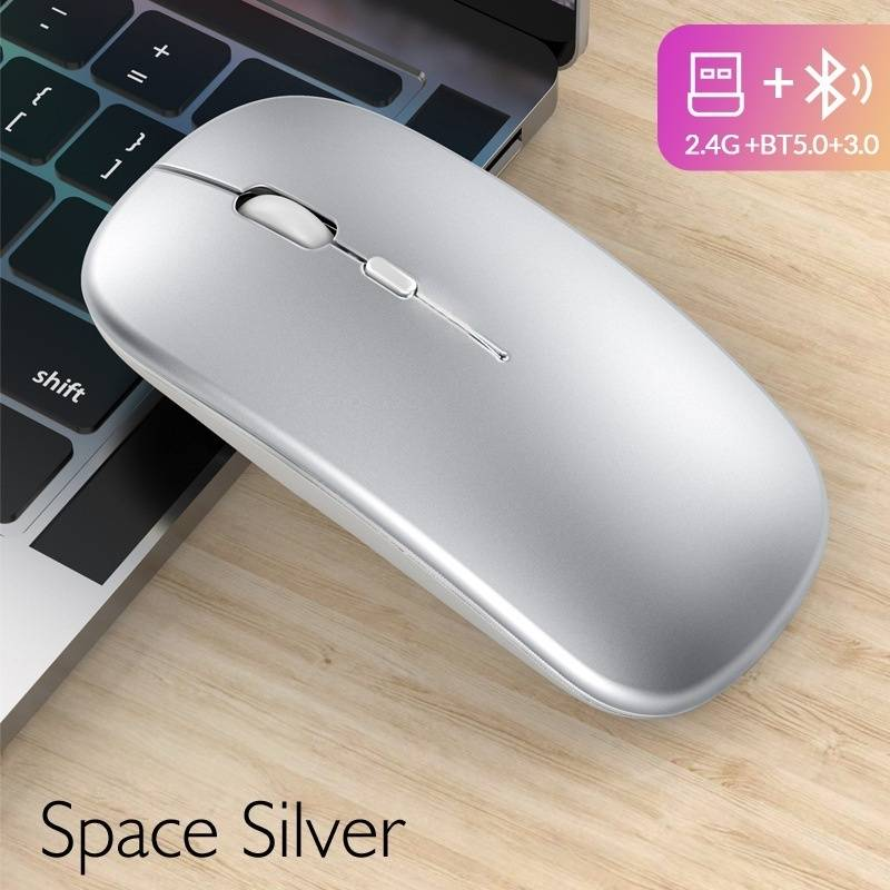 Wireless Bluetooth Mouse Rechargeable Silent Click Dual Mode For Laptop Tablet PC Office Gaming Ergonomic Design 1200/1600 DPI Adjustable_voghion.com