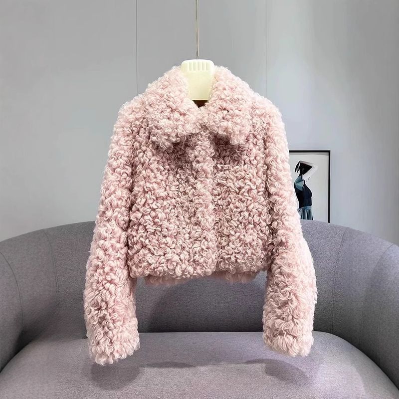 Damen-Jacke aus Kunst-Lammfell – Kurzer Puffermantel für den Winter mit Pelzkragen (Weiß/Mauve, S/M/L)_voghion.com