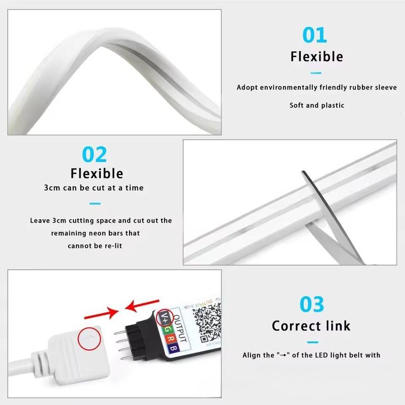Tira de luces LED de neón RGB inteligentes con control por Bluetooth y aplicación, alimentación por USB de 5 V, retroiluminación de TV impermeable para decoración del hogar._voghion.com