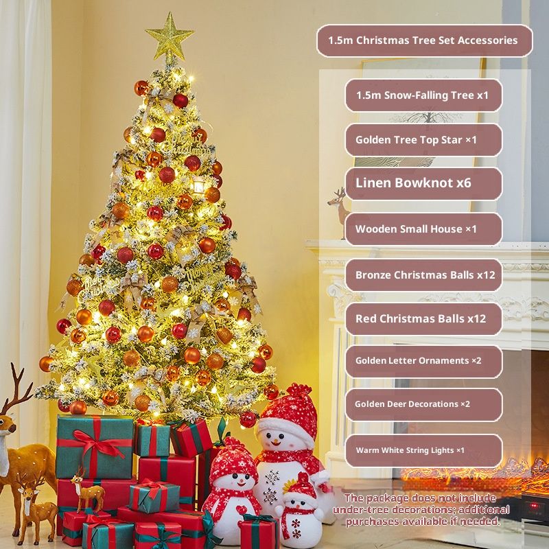 Décoration de sapin de Noël haut de gamme en bronze avec branches enneigées et lumières LED blanc chaud – 1,2 m / 1,5 m / 1,8 m / 2,1 m / 2,4 m / 3 m_voghion.com