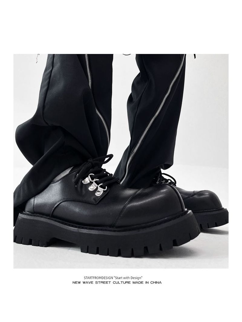 Authentic British Style Round Shoelace Trendy Small Leather W Thick Sole Increased Japanese-Style Retro Black Big Toe_voghion.com