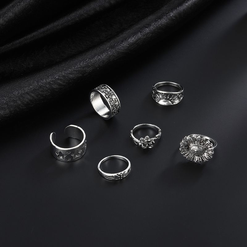 Nieuwe combinatie persoonlijkheid rozenbloem vijfpuntige ster holle 6-delige ringset_voghion.com