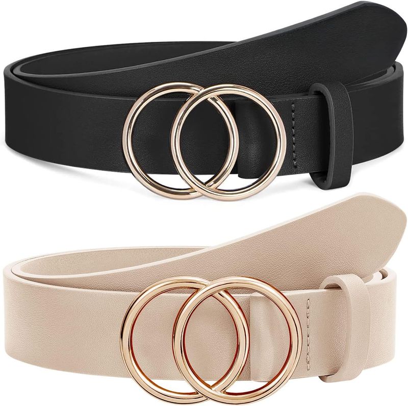 Suosdey Good Quality Soft Leather Ladies With Round Metal Buckle Two Rings Denim Belt For Women Width 3.3 Cm_voghion.com