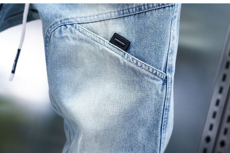 Men's Multi-Pocket Work Jeans – Loose Cuff Washed Denim Pants, Retro Utility Style With Nine-Point Harem Fit_voghion.com