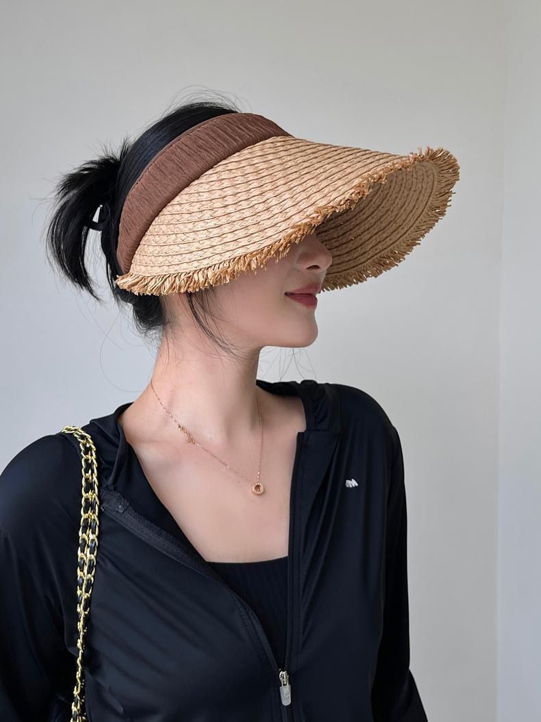 Cappello di protezione solare Big Eaves, cappello da sole estivo, da spiaggia, da viaggio, ultravioletto, per vacanze, cappello da sole con parte superiore vuota, cappello di paglia_voghion.com