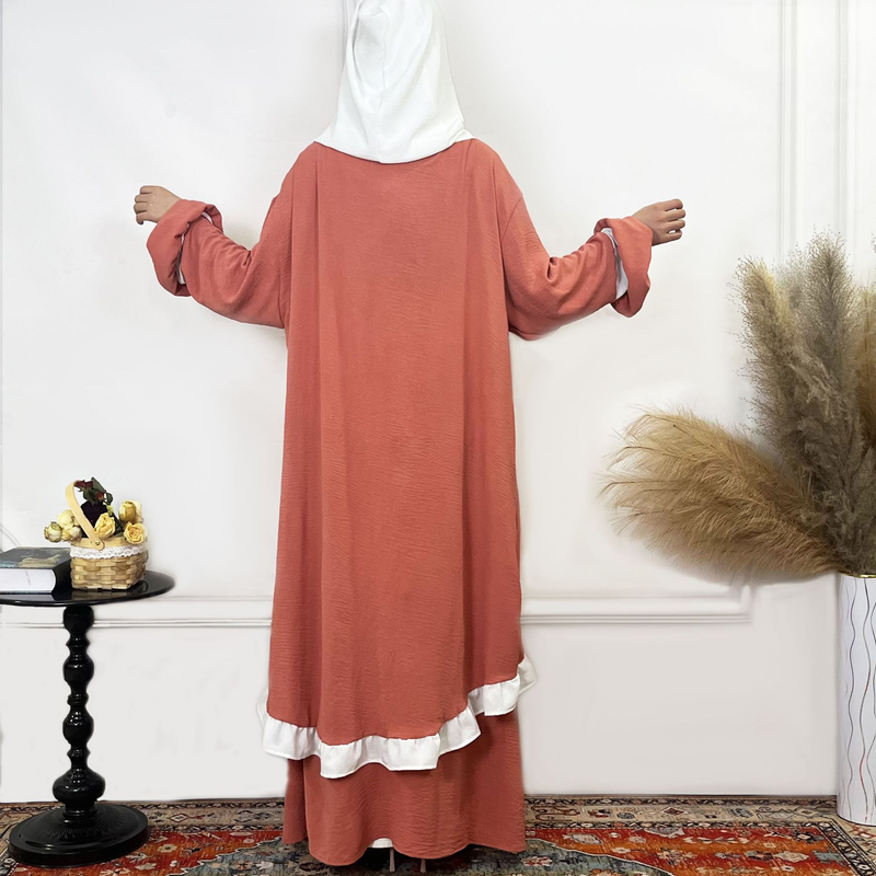 Women's Clothing Solid Color Ruffled Burkha Two Piece Set_voghion.com